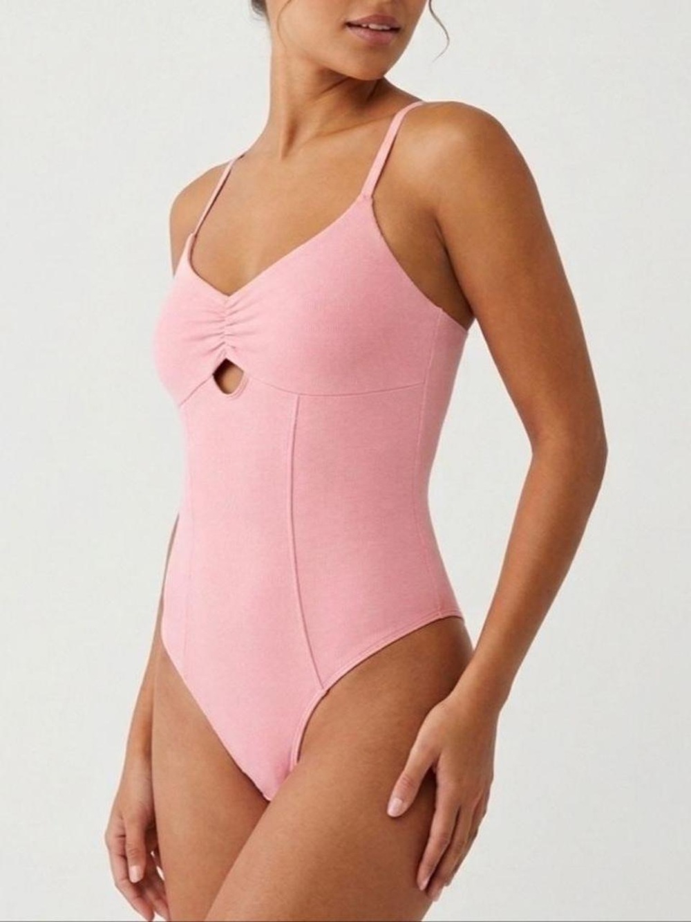 Colsie Pink Ruched Keyhole Bodysuit